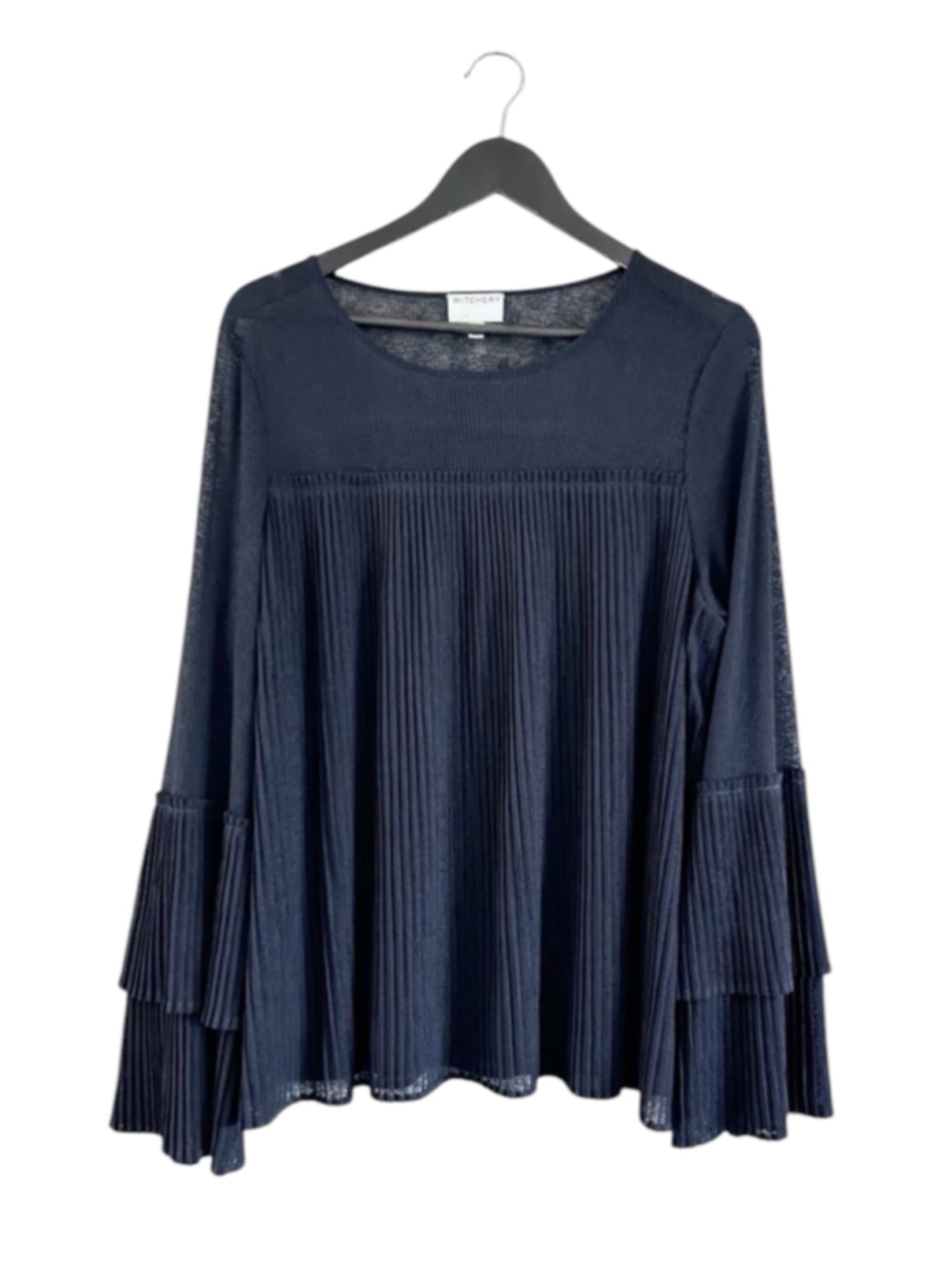 Witchery Pleated Long Sleeve Blouse Top Size XL Dark Navy